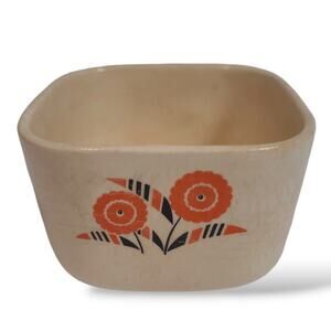 Universal Cambridge Oven Proof Square Dish Orange Flower Mid Century Vintage